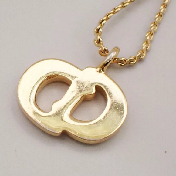 CHRISTIAN DIOR CD Logo Rhinestone Pendant Necklace Gold - Picture 8 of 8
